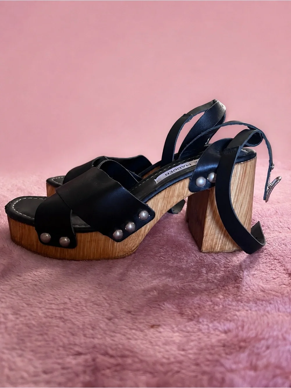 Steve Madden Black Crisscross Wedge Sandals with Ankle Strap